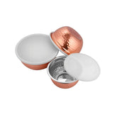 Fresco Copper Coating Hammered Shape 3 Pcs Canisters Set With Plastic Lid For Dry Foods | Size : 14cm - 850ml, 16cm - 1150ml, 18cm - 1550ml | Air Tight Storage Container Bowls Set